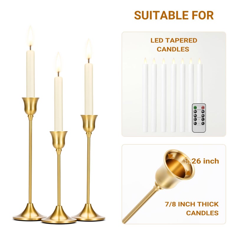 Tifanso Taper Candle Stick Holder - 3PCS Brass Gold Pillar Tall Candlestick Holders Metal Vintage Decor Dinner Table Dining Room Centerpieces Decorations for Wedding Fireplace Mantel Housewarming Gift - Image 5