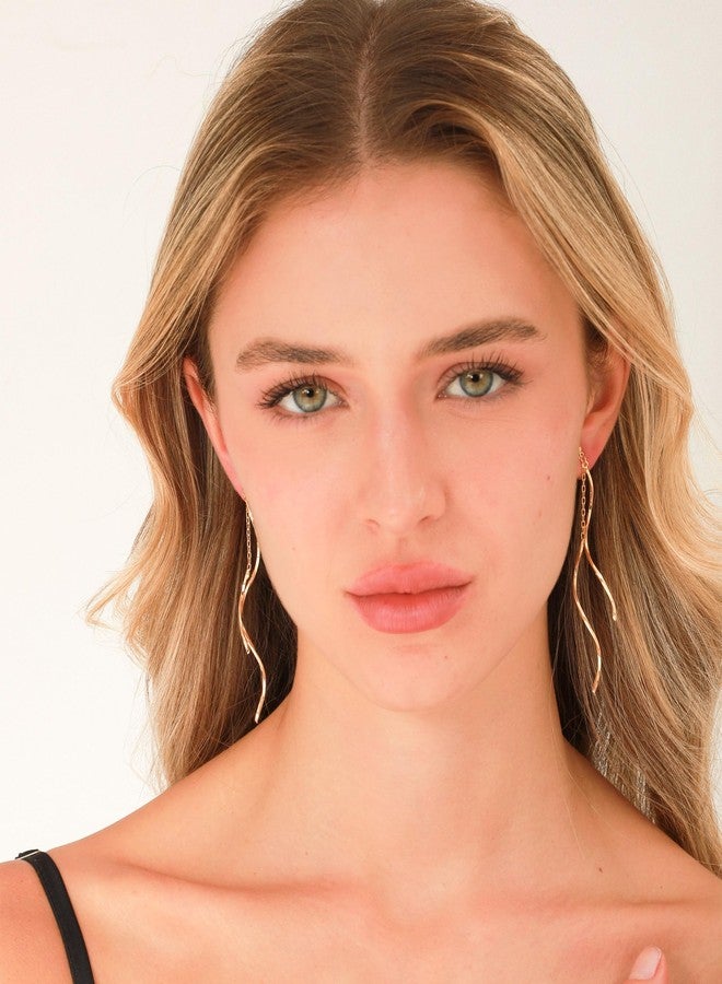 KesaPlan Clip on Earrings for Women 14K Gold Plated Long Dangle White Pearl Earrings Simple No Piercing Hoop Stud Earrings Lightweight Curve Tassel Chain Ear Clips Minimalist Jewelry Wedding Christmas Gift - Image 3