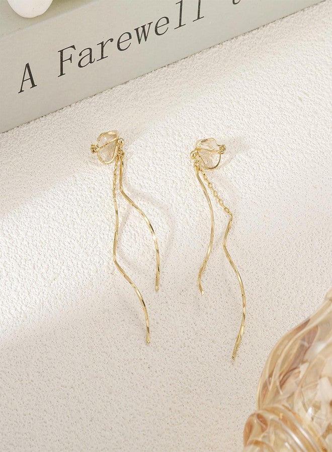 KesaPlan Clip on Earrings for Women 14K Gold Plated Long Dangle White Pearl Earrings Simple No Piercing Hoop Stud Earrings Lightweight Curve Tassel Chain Ear Clips Minimalist Jewelry Wedding Christmas Gift - Image 4