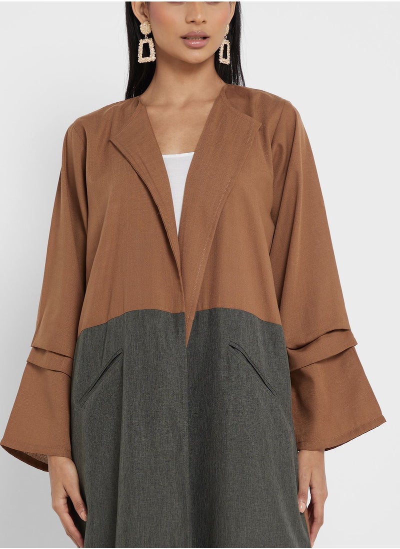 Khizana - Colorblock Trench Styled Abaya With Sheila - Image 1