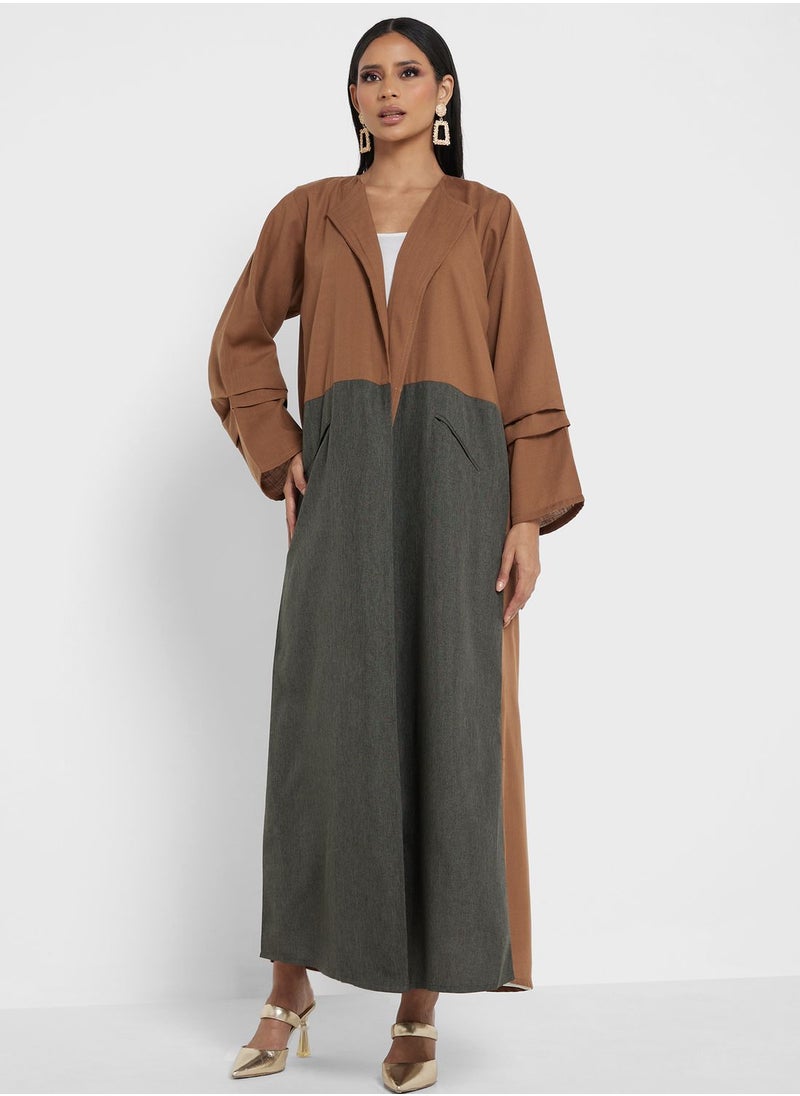 Khizana - Colorblock Trench Styled Abaya With Sheila - Image 1
