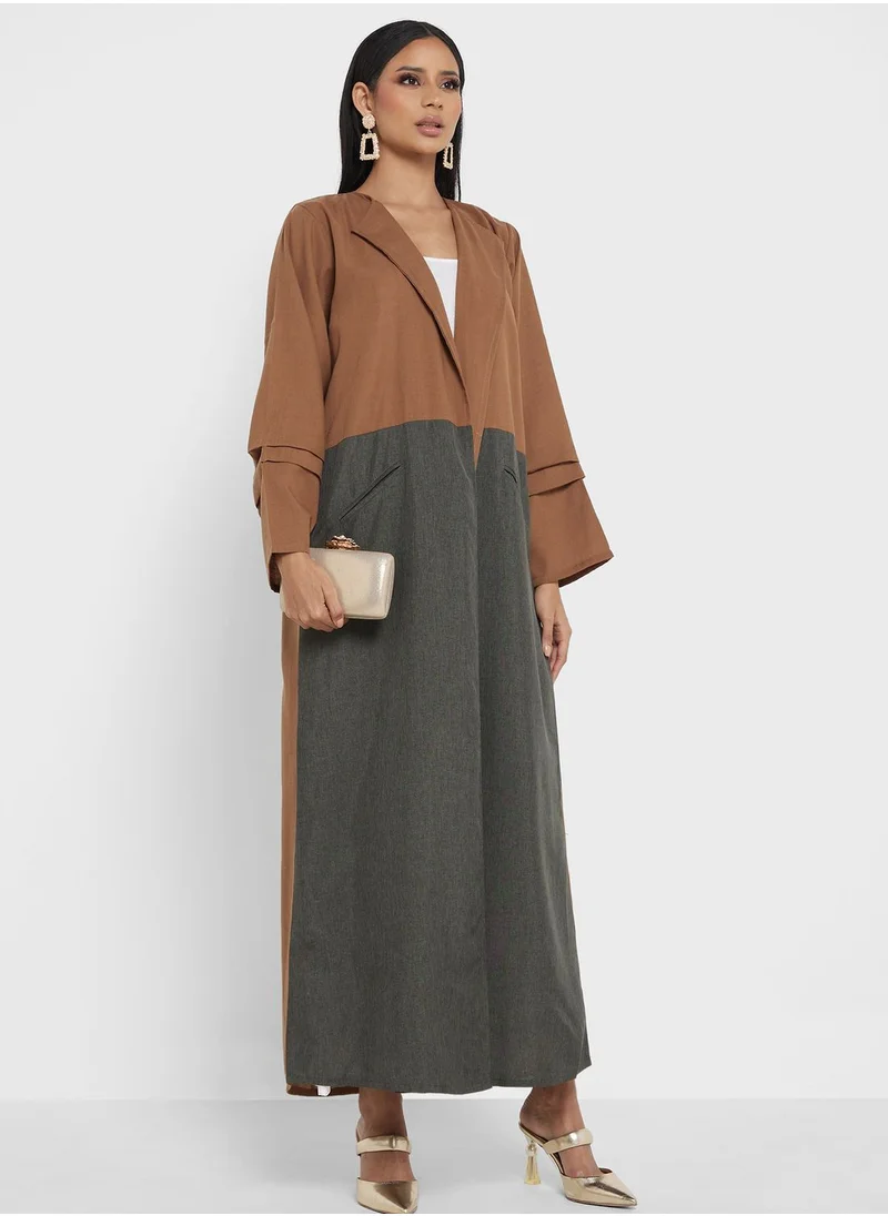 Khizana Colorblock Trench Styled Abaya With Sheila