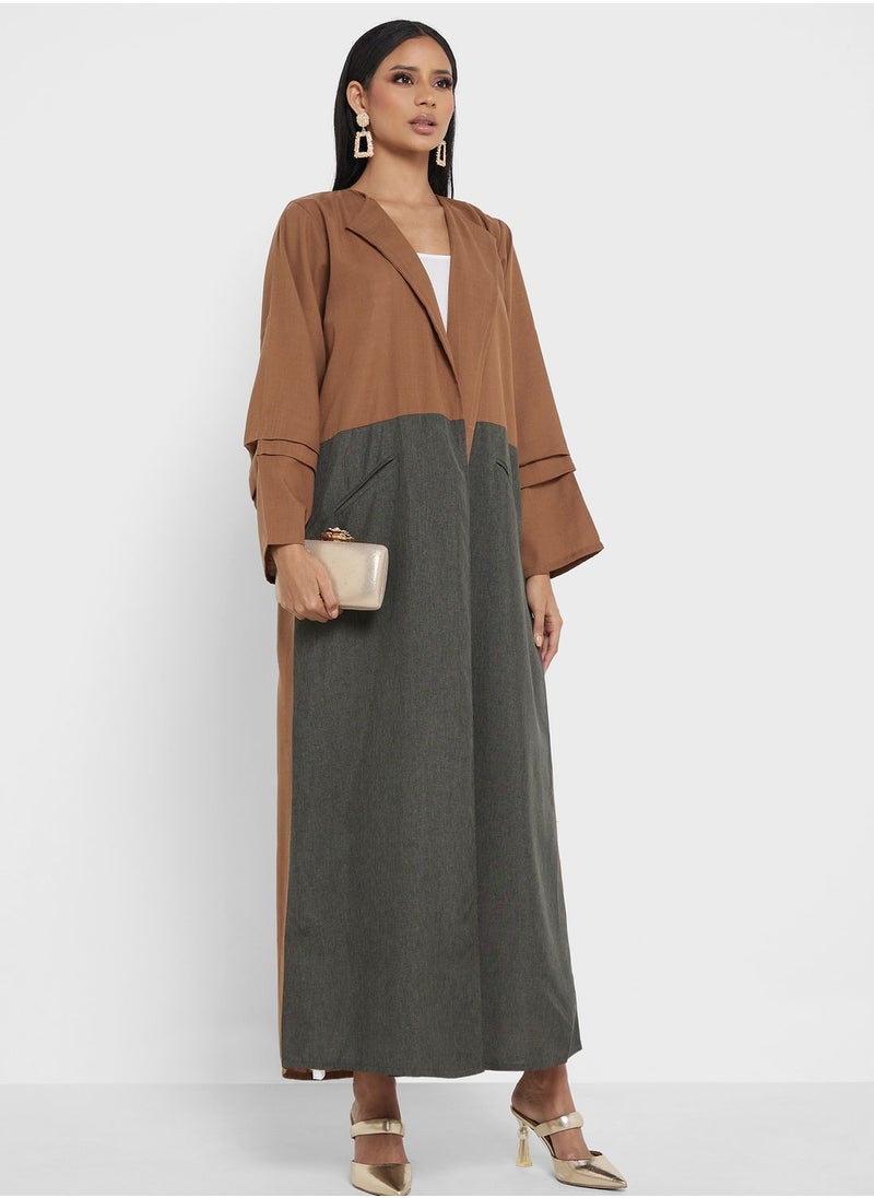 Khizana - Colorblock Trench Styled Abaya With Sheila - Image 1