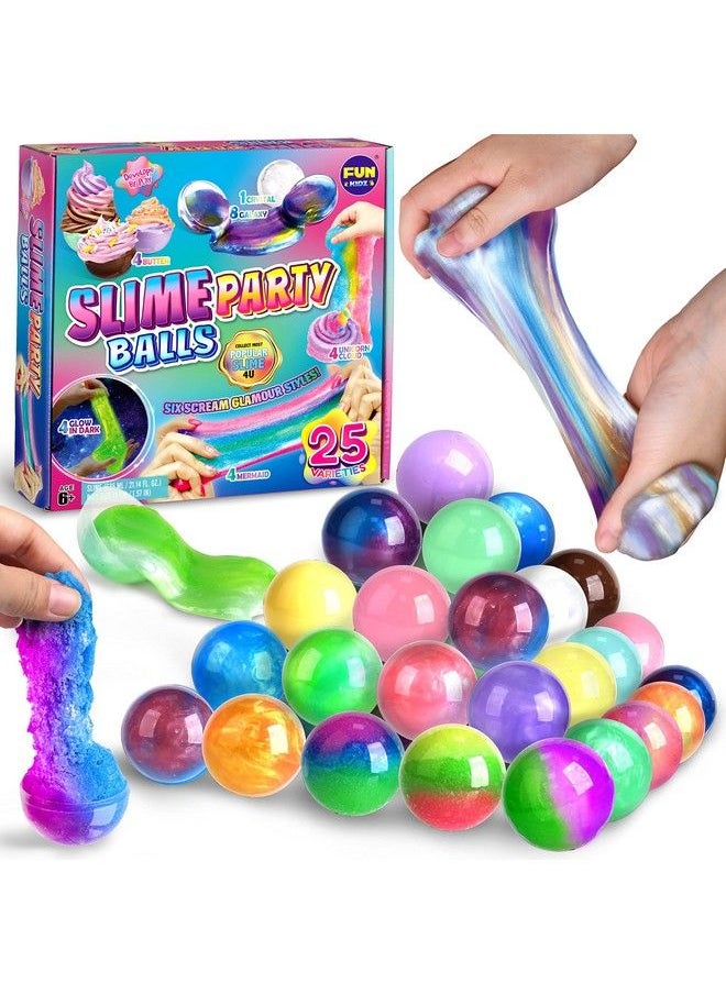 FUN KIDZ - 25 Variety Slime Balls Party Favors For Kids Funkidz Bulk Premade Slime Pack Gift Toys For Girls Boys 612 With Galaxy Butter Fluffy Cloud Unicorn Mermaid Glow Clear Slimes - Image 1