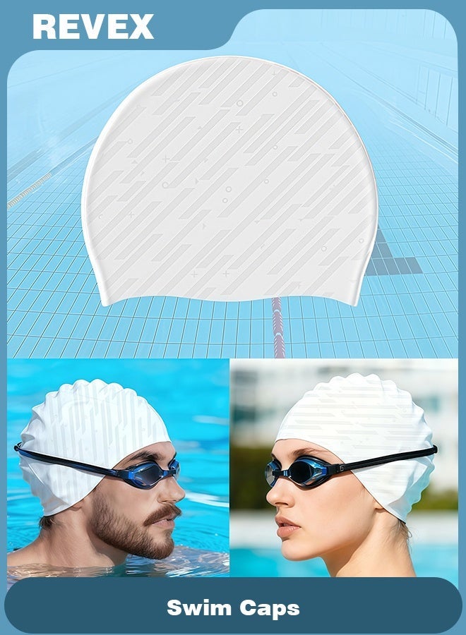 REVEX Men Women Swim Cap, Unisex Adult Swimming Caps Keep , Waterproof Bathing Cap for Swimming - Image 1