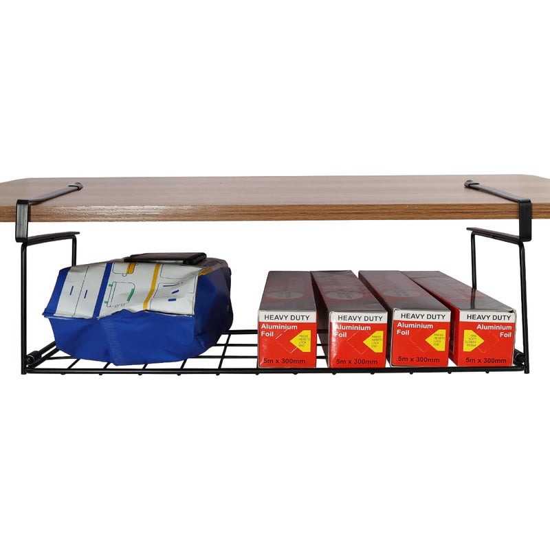 OKOMATCH Foil and Plastic Wrap Organizer Kitchen Under Cabinet Desk Pantry Hanging Organizer Storage Foldable Rack Black - Image 2