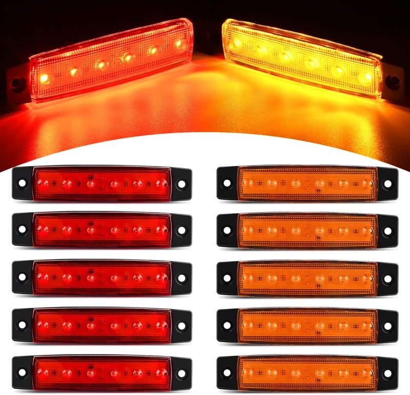 Nilight - TL-13 10 PCS Amber Red 3.8” 6 LED Amber Side Marker Light Indicator Light Rear side Marker Light for Truck Trailer RV Cab Boat Bus Lorry LED Marker Light Clearance Light - Image 1