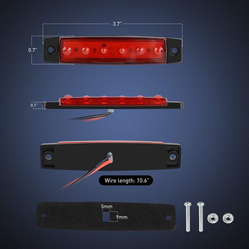 Nilight - TL-13 10 PCS Amber Red 3.8” 6 LED Amber Side Marker Light Indicator Light Rear side Marker Light for Truck Trailer RV Cab Boat Bus Lorry LED Marker Light Clearance Light - Image 2