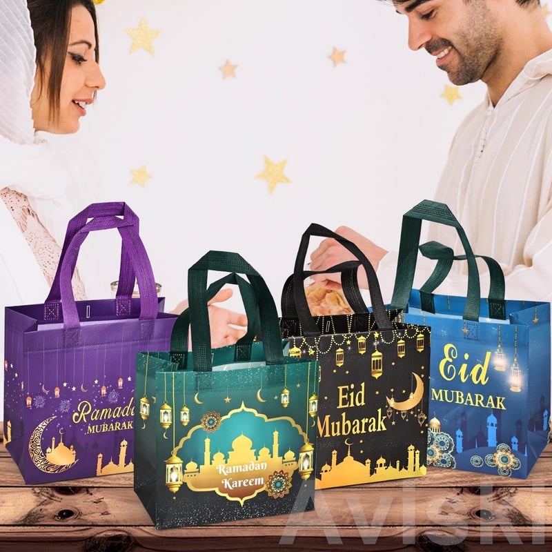 Aviski 8PCS Eid Mubarak Reusable Gift Bags, Treat Bags with Handles, Ramadan Mubarak Party Bags, Multifunctional Non-Woven Eid Bags for Gifts Wrapping, Ramadan Kareem Party Supplies, 9.2"Ã—8.7"Ã—4.3" - Image 2