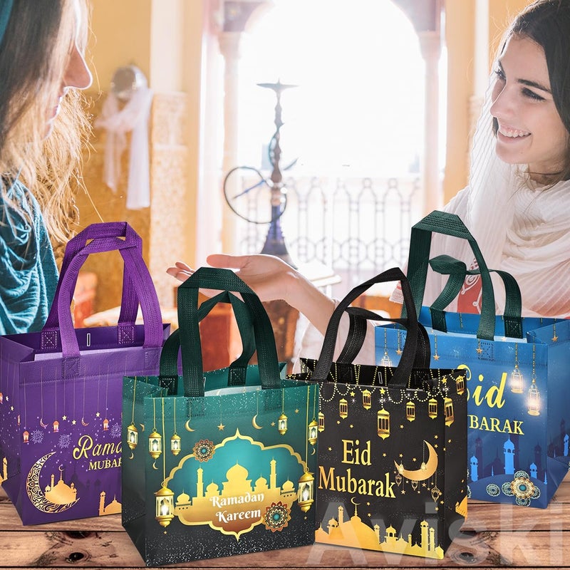 Aviski 8PCS Eid Mubarak Reusable Gift Bags, Treat Bags with Handles, Ramadan Mubarak Party Bags, Multifunctional Non-Woven Eid Bags for Gifts Wrapping, Ramadan Kareem Party Supplies, 9.2"Ã—8.7"Ã—4.3" - Image 3