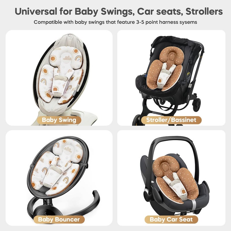 Mamatepe إدراج الرضيع متوافق مع 4moms Mamaroo و Graco Swing ومقعد السيارة للرضع - وسادة دعم الرأس والجسم للرضع حديثي الولادة، تصميم قابل للعكس، قماش ناعم قابل للتنفس - Image 3