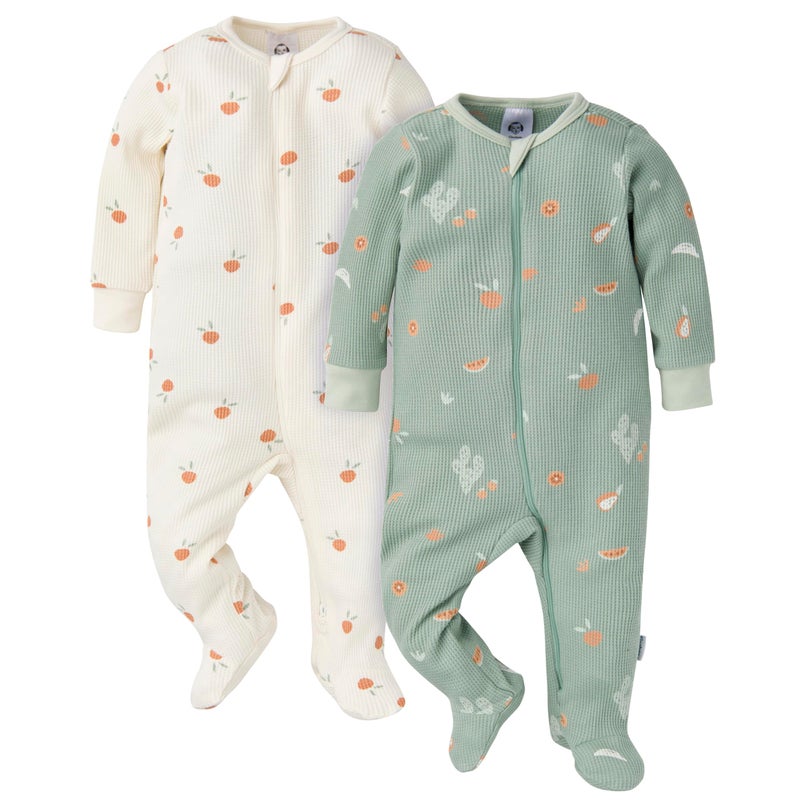 Gerber Baby Unisex 2-Pack 2-Way Zip Thermal Footed Sleep 'N Play, Desert Fruit, Newborn - Image 1