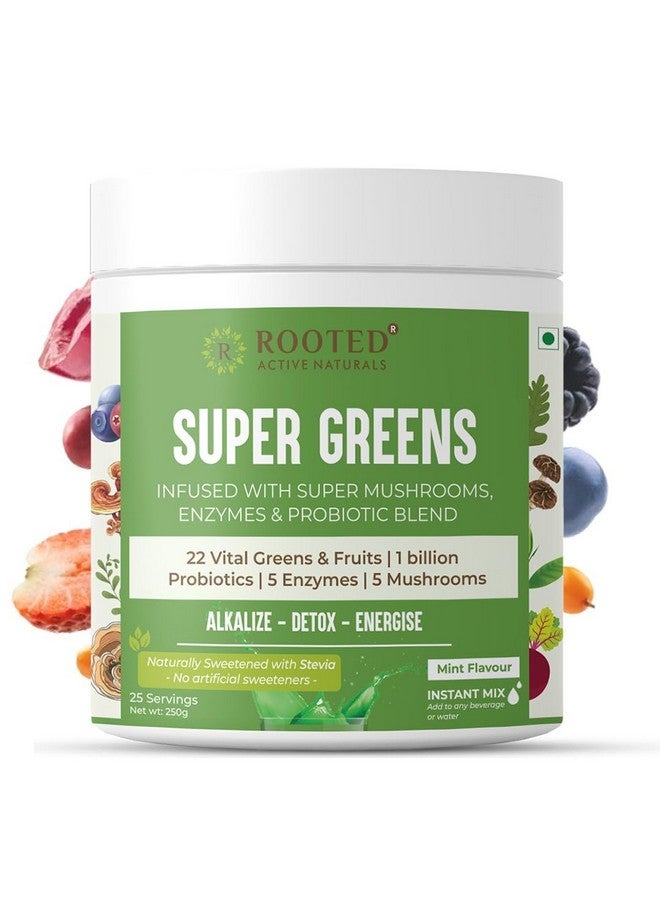 Rooted Active's Super Green Powder for Men and Women | Daily Supplement with 22 Greens & Fruits, 1 Billion Probiotics, 5 Enzymes, 5 Mushrooms | Supports Gut Health, Energy, Immunity (250 Grams) - Image 1