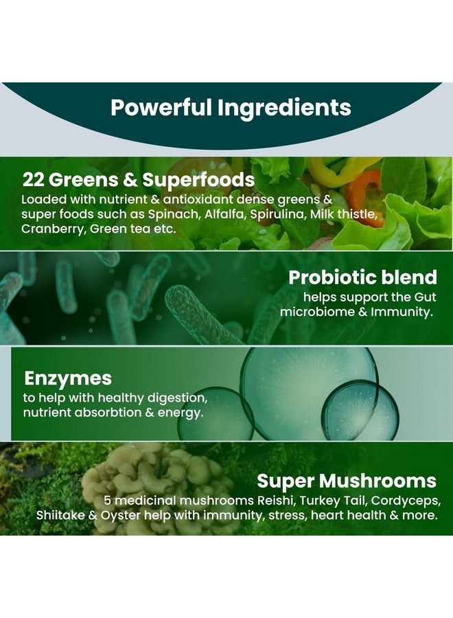 Rooted Active's Super Green Powder for Men and Women | Daily Supplement with 22 Greens & Fruits, 1 Billion Probiotics, 5 Enzymes, 5 Mushrooms | Supports Gut Health, Energy, Immunity (250 Grams) - Image 4