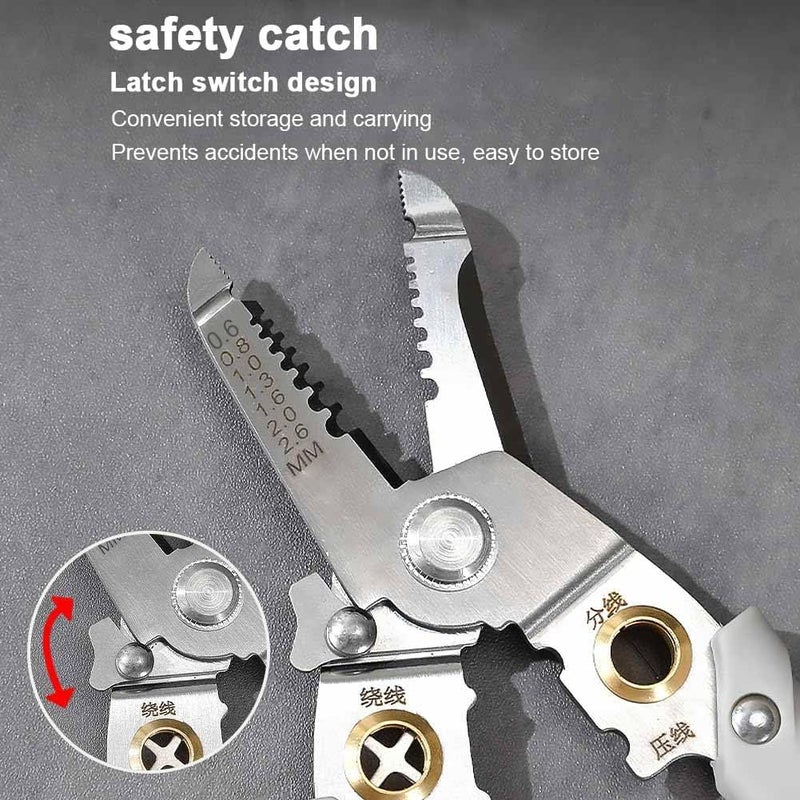 UPTODATETOOLS UpToDateTools Special Wire Stripper for Electrician Stainless Steels NonSlip Material 6 in 1 Multifunction Wire Pliers Tool with Safety Latch for Electrician Cutter Pliers  - Image 3