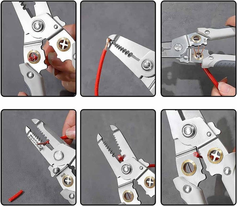 UPTODATETOOLS UpToDateTools Special Wire Stripper for Electrician Stainless Steels NonSlip Material 6 in 1 Multifunction Wire Pliers Tool with Safety Latch for Electrician Cutter Pliers  - Image 5