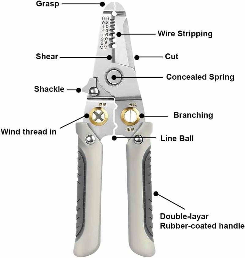 UPTODATETOOLS UpToDateTools Special Wire Stripper for Electrician Stainless Steels NonSlip Material 6 in 1 Multifunction Wire Pliers Tool with Safety Latch for Electrician Cutter Pliers  - Image 2
