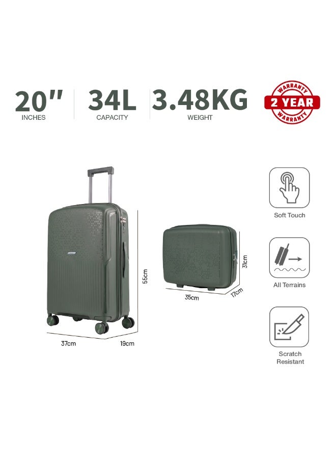 Eagle Express Neon X 2 Piece Luggage Set 14/20 Inch Deep Green, PP Hard Shell Trolley Suitcase Set with Vanity Case and Cabin Carry On Luggage, Lightweight Travel Bags with Spinner Wheels, Secure Lock System and 2 Year Warranty - Image 3