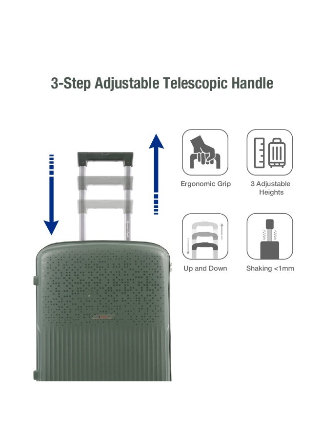 Eagle Express Neon X 2 Piece Luggage Set 14/20 Inch Deep Green, PP Hard Shell Trolley Suitcase Set with Vanity Case and Cabin Carry On Luggage, Lightweight Travel Bags with Spinner Wheels, Secure Lock System and 2 Year Warranty - Image 4