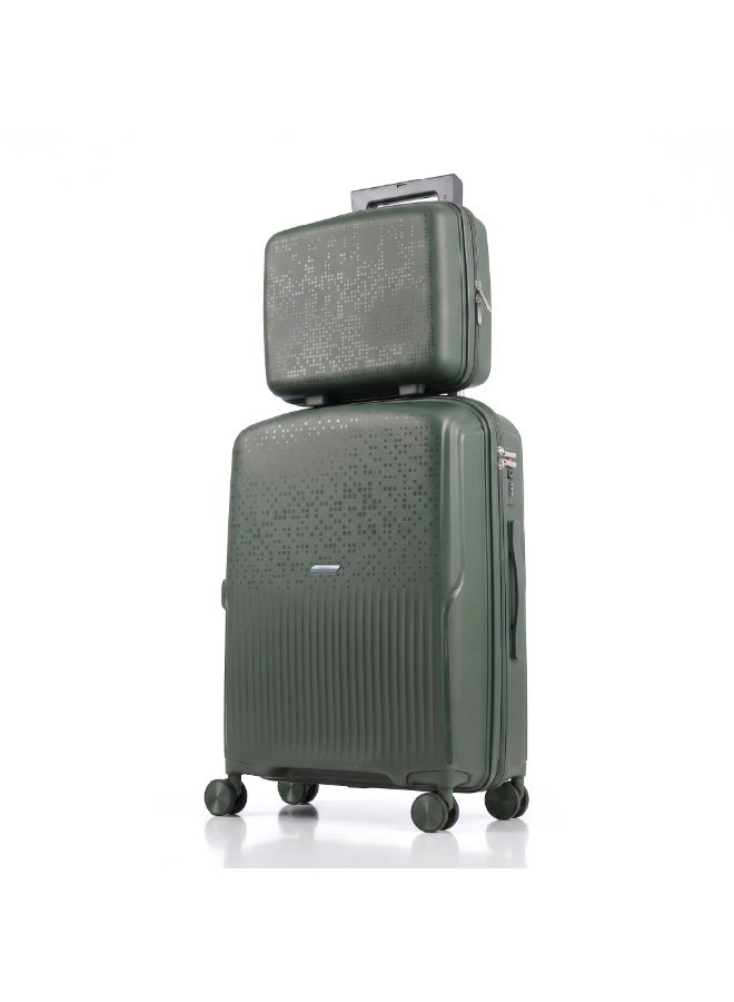 Eagle Express Neon X 2 Piece Luggage Set 14/20 Inch Deep Green, PP Hard Shell Trolley Suitcase Set with Vanity Case and Cabin Carry On Luggage, Lightweight Travel Bags with Spinner Wheels, Secure Lock System and 2 Year Warranty - Image 1
