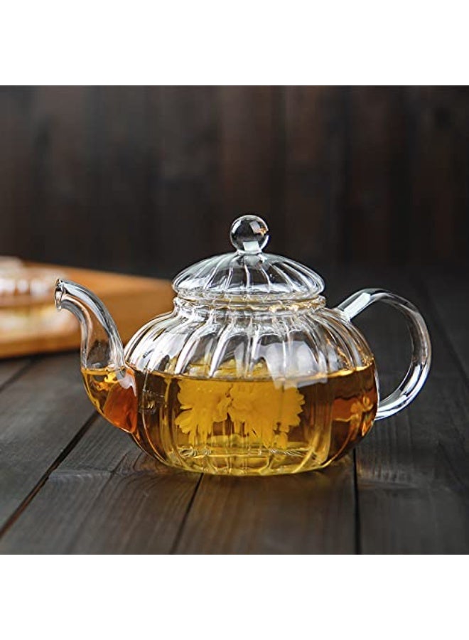 BERAM Glass Teapot with Removable Glass Infuser, 600ml Full Glass Borosilicate Tea Kettle, Handcrafted Clear Teapot, Stovetop Safe Loose Leaf Tea Maker & Blooming Tea Brewer