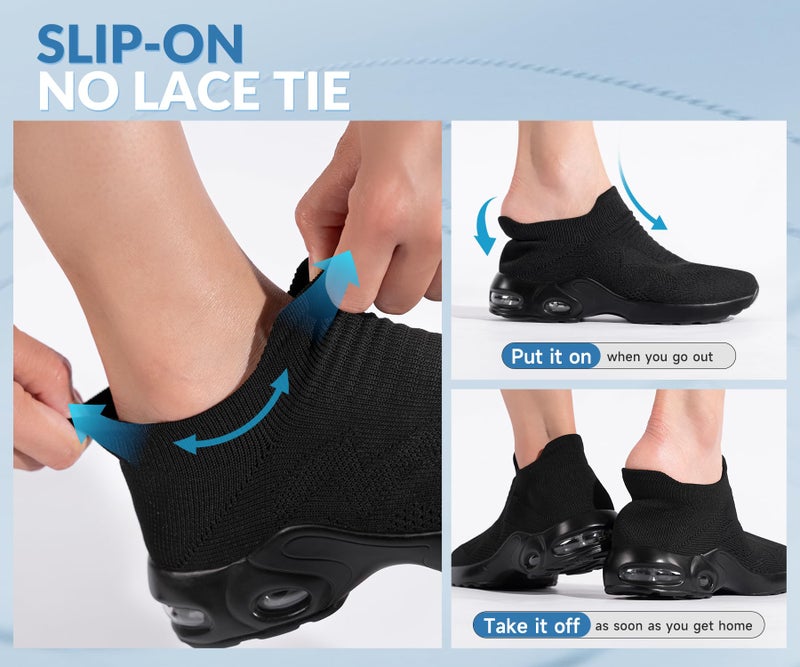 LARNMERN Steel Toe Steel Toe Shoes for Women Slip On Lightweight Nurse Shoes for Women Comfortable Hands-Free Work Nursing Shoes Woman Safety Shoes Sneakers Size 7,Black - Image 3