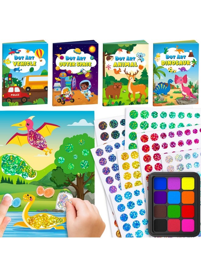 D-FantiX Dot Art Sticker Activity Book with Ink Pad, Mess-Free Finger Painting for Toddlers, Dinosaur, Animal, Outer Space, Vehicle Arts and Crafts, Kids Travel Activities - Image 1