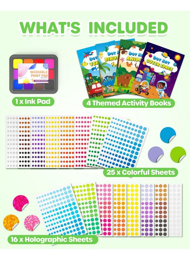D-FantiX Dot Art Sticker Activity Book with Ink Pad, Mess-Free Finger Painting for Toddlers, Dinosaur, Animal, Outer Space, Vehicle Arts and Crafts, Kids Travel Activities - Image 2