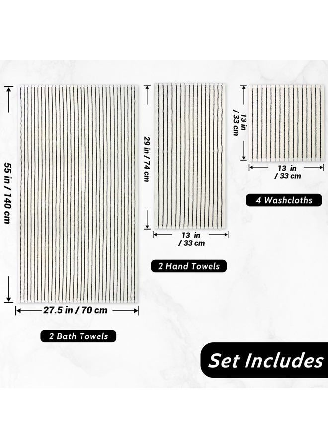 Jacquotha 8 Piece Black and White Towel Set, Super Soft & Absorbent Cotton Striped Towels for Bathroom Decor, 2 Bath, 2 Hand, 4 Washcloths - Image 4