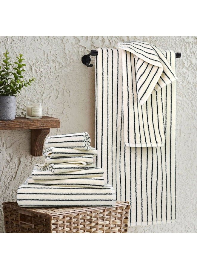 Jacquotha 8 Piece Black and White Towel Set, Super Soft & Absorbent Cotton Striped Towels for Bathroom Decor, 2 Bath, 2 Hand, 4 Washcloths - Image 2