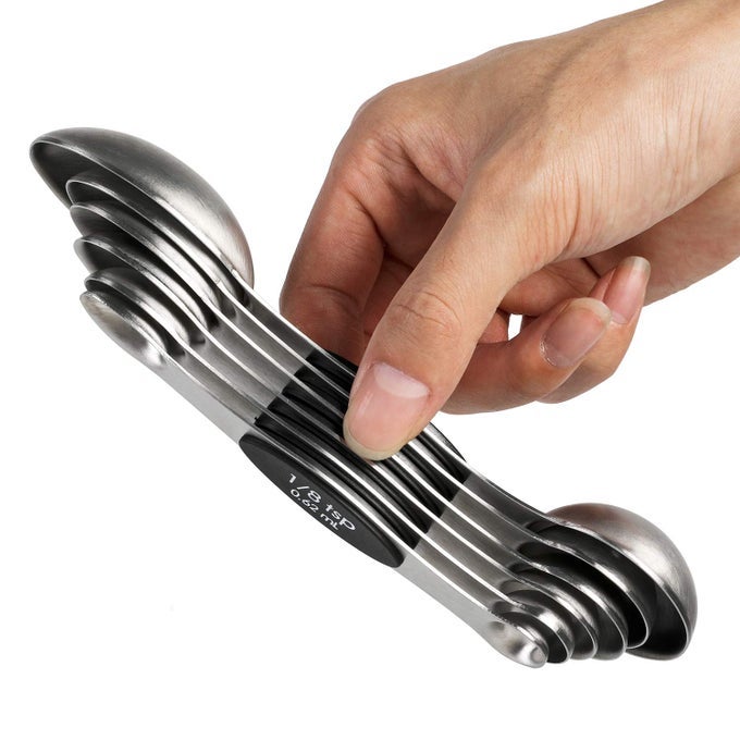 MAGNETIC MEASURING SPOONS SET OF 6 STAINLESS STEEL DUAL SIDED STACKABLE TEASPOON FOR MEASURING DRY AND LIQUID INGREDIENTS