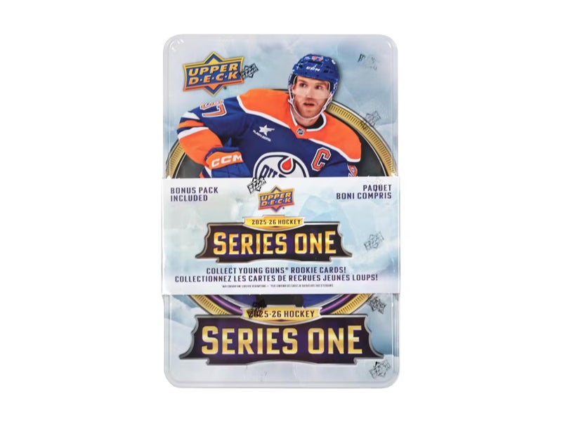 Upper Deck 2025/26 Upper Deck Series 1 Hockey Trading Card Tin (Three Young Guns Rookie Cards Per Box) - Image 1