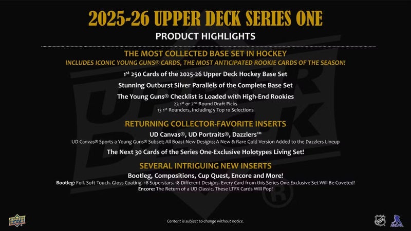 Upper Deck 2025/26 Upper Deck Series 1 Hockey Trading Card Tin (Three Young Guns Rookie Cards Per Box) - Image 3