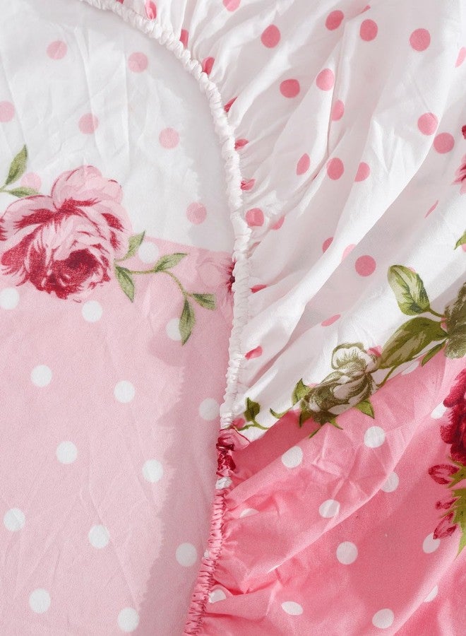 YaAkholic Elastic Fitted Queen Size Bedsheet with 2 Pillow Cover | Elastic (Pink Dot) - Image 2