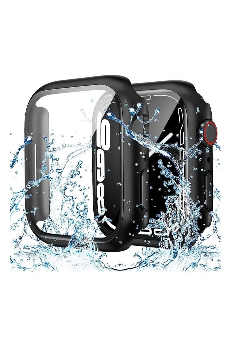 Upgraded Formulas Tempered glass screen protector for Apple Watch, iWatch Ultra/9/8/7, featuring an all-in-one ultra-thin design, full coverage, and a rigid PC bezel. Includes screen protector (black). - Image 1