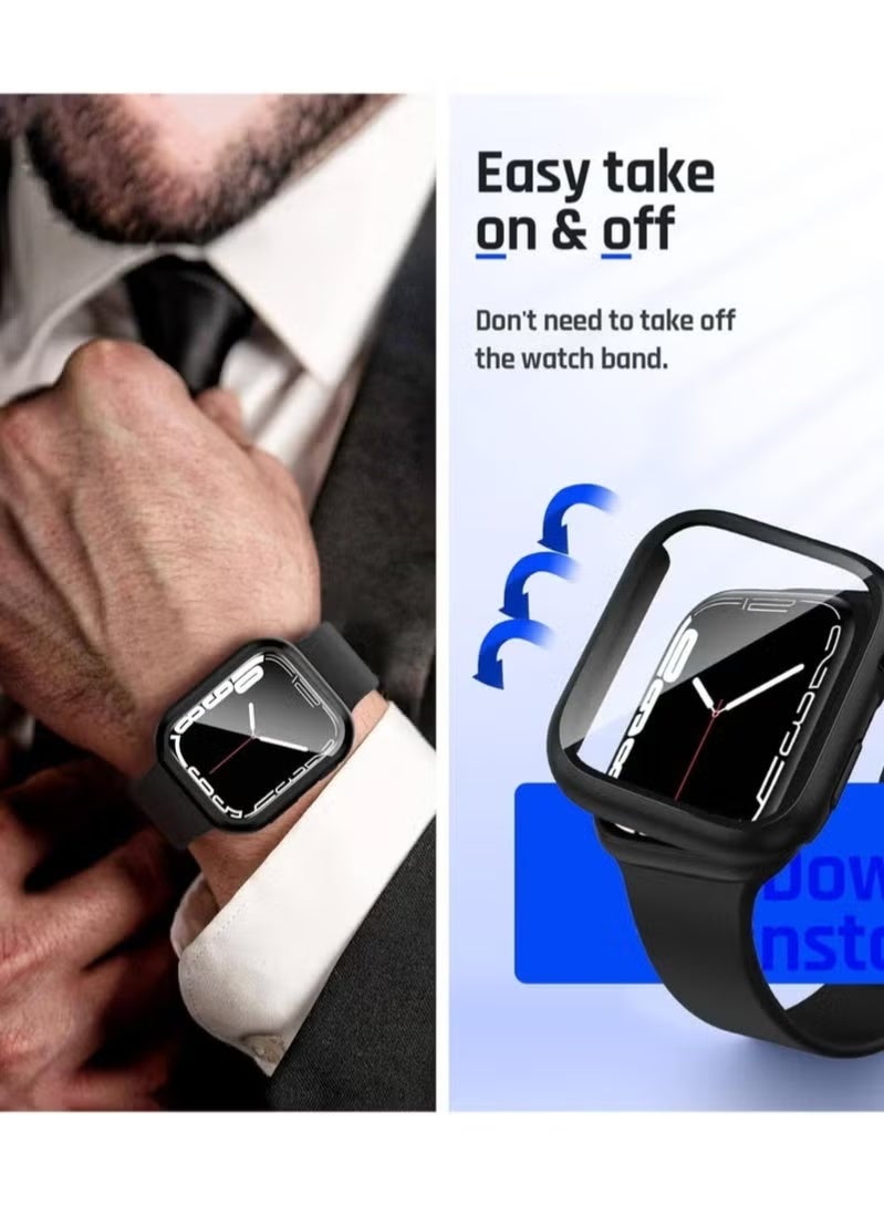 Upgraded Formulas Tempered glass screen protector for Apple Watch, iWatch Ultra/9/8/7, featuring an all-in-one ultra-thin design, full coverage, and a rigid PC bezel. Includes screen protector (black). - Image 5