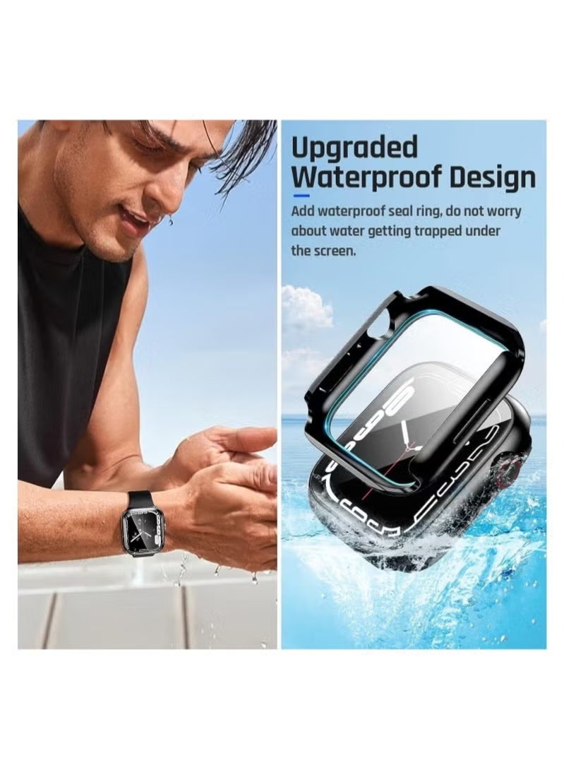 Upgraded Formulas Tempered glass screen protector for Apple Watch, iWatch Ultra/9/8/7, featuring an all-in-one ultra-thin design, full coverage, and a rigid PC bezel. Includes screen protector (black). - Image 2
