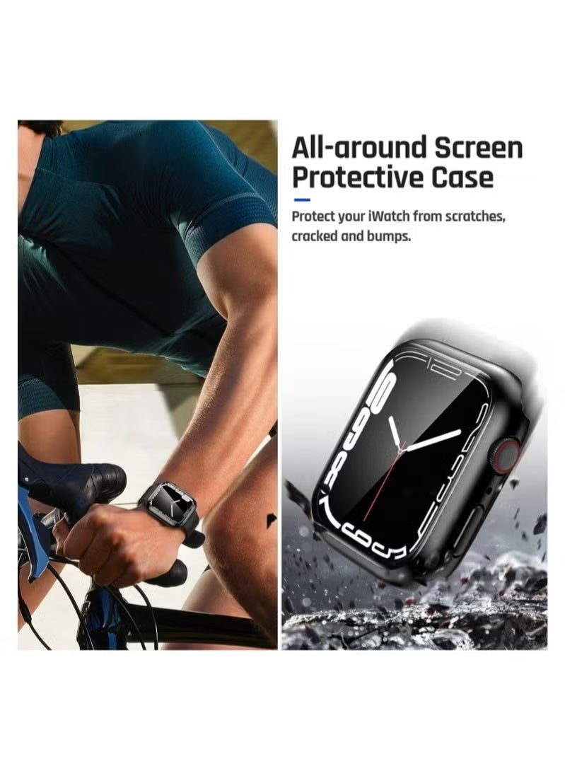 Upgraded Formulas Tempered glass screen protector for Apple Watch, iWatch Ultra/9/8/7, featuring an all-in-one ultra-thin design, full coverage, and a rigid PC bezel. Includes screen protector (black). - Image 3