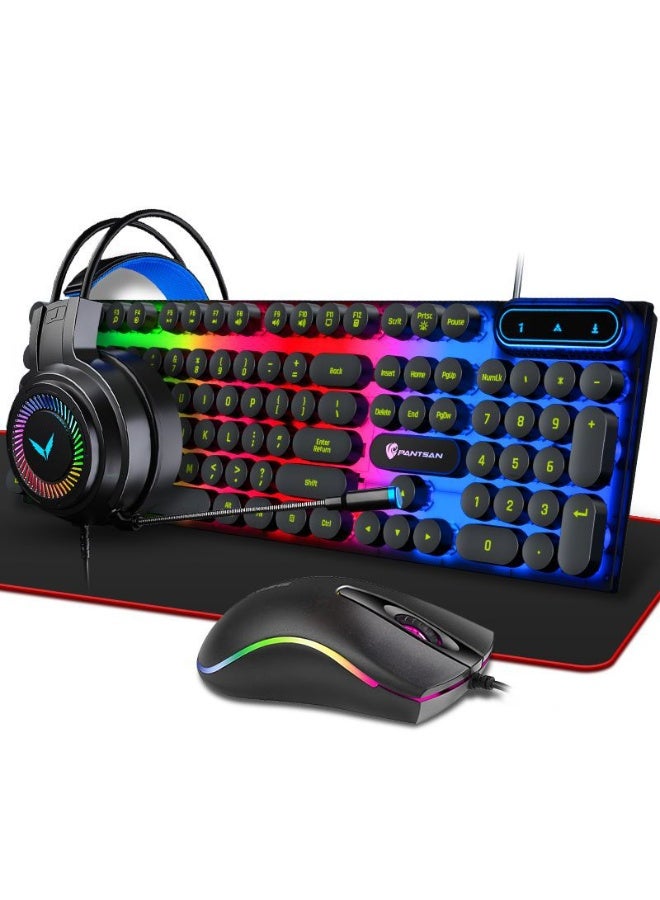 عام لوحة مفاتيح سلكية مضيئة ، ماوس ، سماعة رأس ، لوحة ماوس ، مجموعة من أربع قطع ، هدية للعائلة والأصدقاء - Image 1