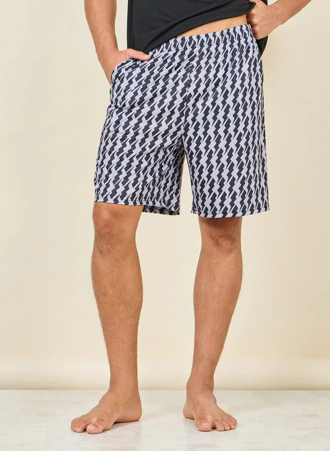 Styli Flash Print Pocket Crew Neck T-shirt and AOP Short Set