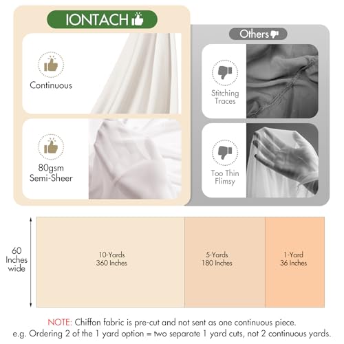 IONTACH 60" Chiffon Fabric by The Yard Pre-Cut Sheer Fabric for Wedding Arch Draping Fabric Party Backdrop Decoration Ceiling Decor (Ivory, 1 Yard) - Image 3