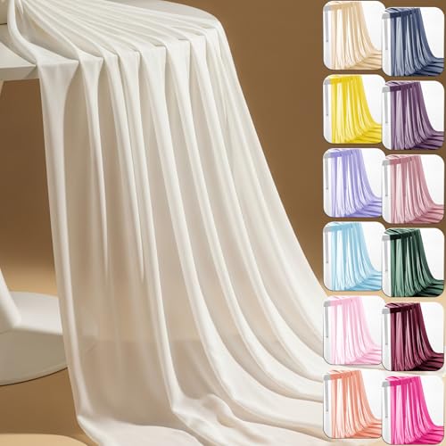 IONTACH 60" Chiffon Fabric by The Yard Pre-Cut Sheer Fabric for Wedding Arch Draping Fabric Party Backdrop Decoration Ceiling Decor (Ivory, 1 Yard) - Image 1