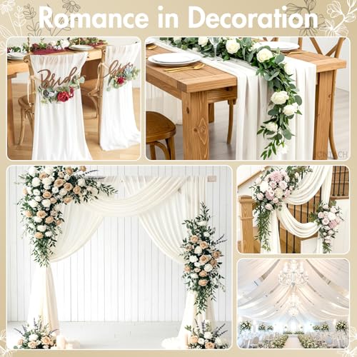 IONTACH 60" Chiffon Fabric by The Yard Pre-Cut Sheer Fabric for Wedding Arch Draping Fabric Party Backdrop Decoration Ceiling Decor (Ivory, 1 Yard) - Image 5