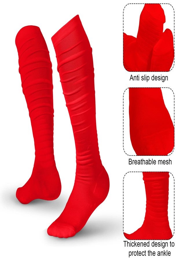 Chuarry Scrunch Football Socks Non Slip Men Extra Long Soccer Socks Over The Knee Athletic(White, Red,2 Pairs) - Image 3