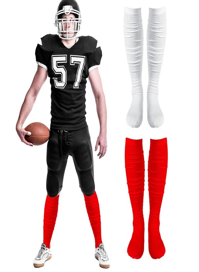 Chuarry Scrunch Football Socks Non Slip Men Extra Long Soccer Socks Over The Knee Athletic(White, Red,2 Pairs) - Image 2