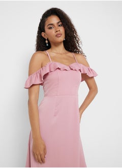 Little Mistress Frill Cold-Shoulder Maxi Dress  - Image 3