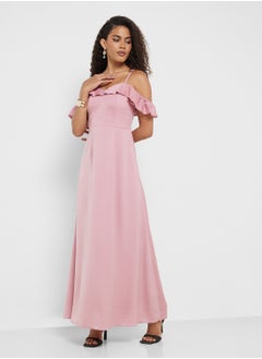 Little Mistress Frill Cold-Shoulder Maxi Dress  - Image 4