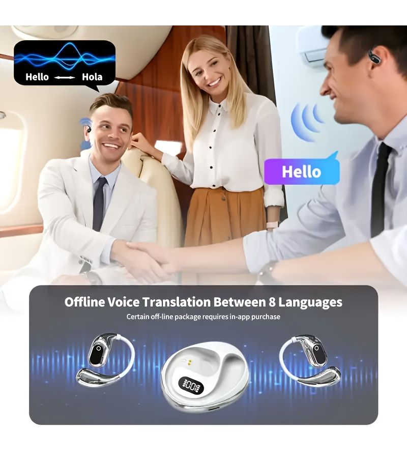 2025 New AI Translation Earphones Blue Support 144 Languages LED Power Display HD Audio Touch Control Long Battery Life Type-C Charging Port High Quality Sound For Sports - Image 5