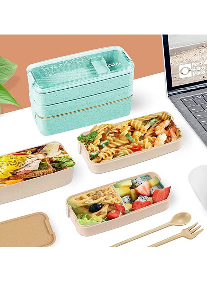 Arabest - Adults Lunch Box, Iteryn Stackable Bento Box, 3-In-1 Compartment - Wheat Straw, Leakproof Eco-Friendly Bento Lunch Box Meal Prep Containers - Image 1