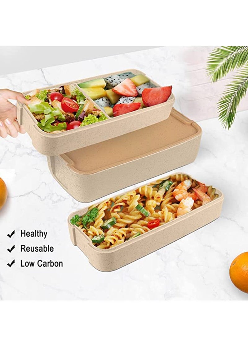 Arabest - Adults Lunch Box, Iteryn Stackable Bento Box, 3-In-1 Compartment - Wheat Straw, Leakproof Eco-Friendly Bento Lunch Box Meal Prep Containers - Image 1